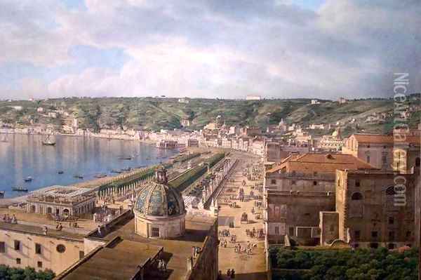 View of the Bay of Naples detail Oil Painting - Giovanni Battista Lusiere