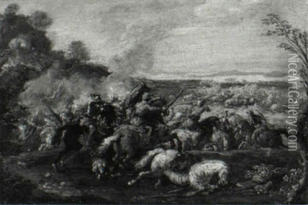 A Cavalry Skirmish Between European And Eastern Armies Oil Painting - Francesco Simonini
