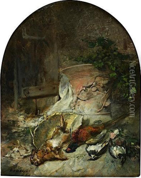 Nature Morte Au Vase Antique Et Gibiers Oil Painting - Jean-Baptiste Fauvelet