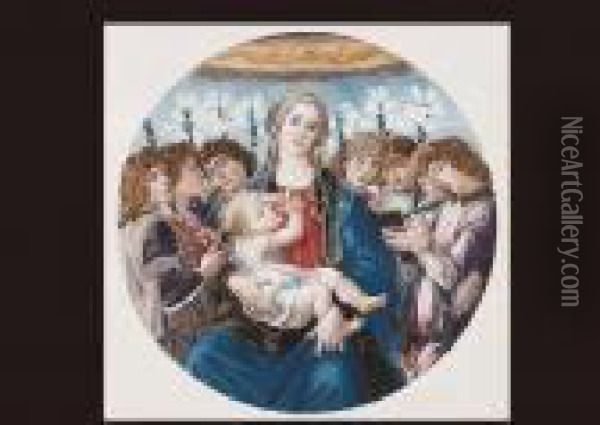 Holy Mother And Child And Eight Angels Oil Painting - Sandro Botticelli