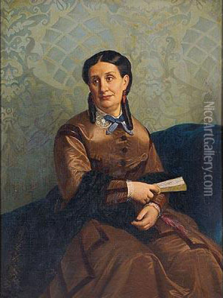 Retrato De Dama Conabanico Oil Painting - Giovanni Costa
