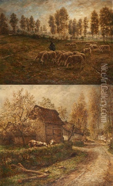 Pastorale Et Vue De Ferme (2 Works) Oil Painting - Marie Henrotin Collart