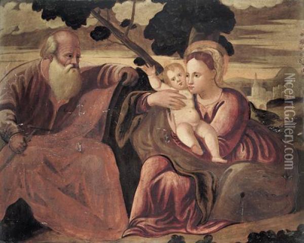 Sacra Famiglia Oil Painting - Girolamo da Santacroce