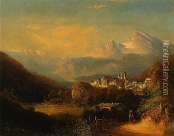 Blick Auf Berchtesgaden Oil Painting - Ferdinand Feldhuetter