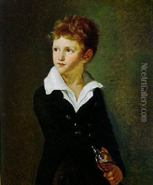 Portrait Of A Young Boy Holding A Sword Oil Painting - Pierre Narcisse Guerin