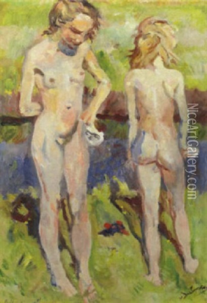 Baadstertjes - Bathing Girls Oil Painting - Erasmus Bernhard Van Dulmen Krumpelman