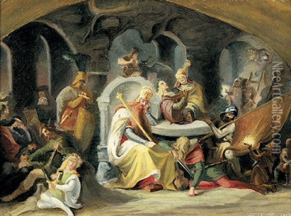 Kaiser Friedrich Barbarossa Im Kyffhauser Oil Painting - Eduard Ille