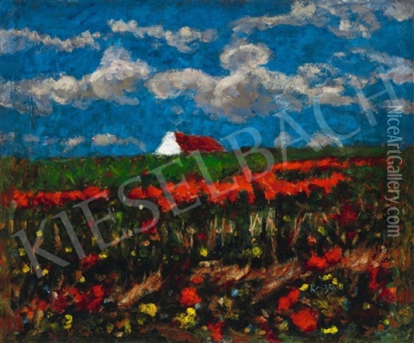 Poppy Field (storm Is Coming) Oil Painting - Jozsef Koszta
