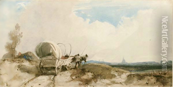 A Horse And Cart On A Country Track Oil Painting - Richard Parkes Bonington