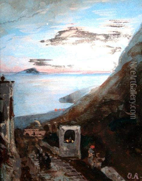 The Bay Of Naples, With Capri In Thedistance Oil Painting - Oswald Achenbach