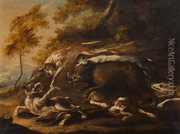 Wildschweinhatz Oil Painting - Carl Borromaus Andreas Ruthart