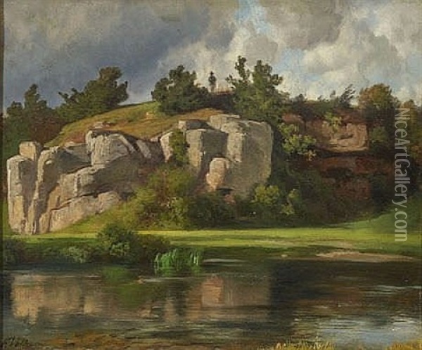 Felsige Uferlandschaft Mit Wanderer Oil Painting - Johann Friedrich Voltz