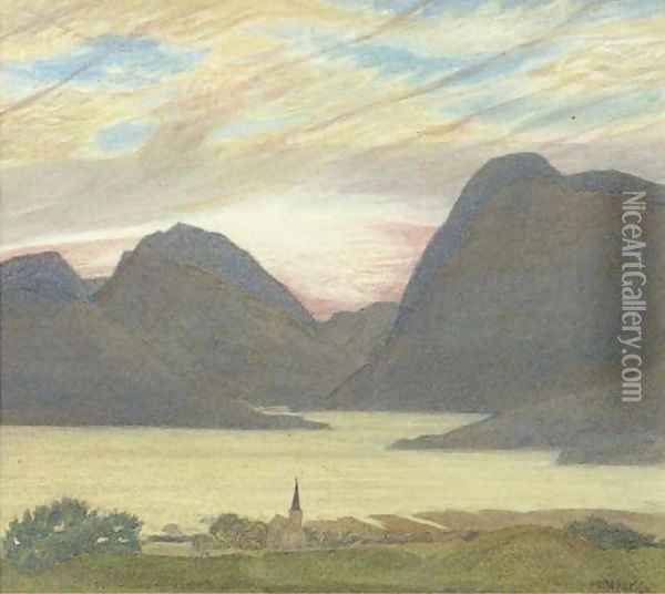 A Norwegian fjord Oil Painting - Henry A. (Harry) Payne