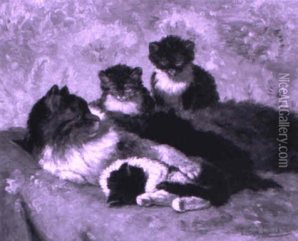 Katzenmutter Mit Ihren Jungen Oil Painting - Louis Eugene Lambert