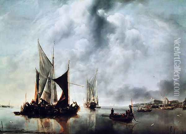 Calm or, Boats near the Coast, after 1651 Oil Painting - Jan Van De Capelle