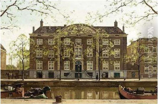 A View Of The Corvershof On The Nieuwe Herengracht, Amsterdam Oil Painting - Cornelis Vreedenburgh