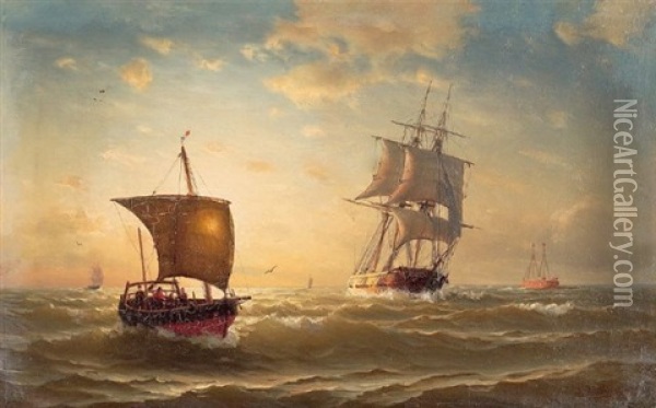 Schiffe Beim Galloper .....in Der Nordsee Oil Painting - Julius Huth