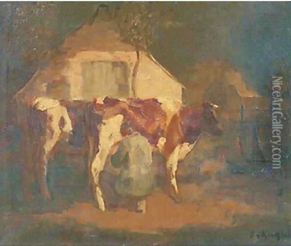 Milking time Oil Painting - Fedor Van Kregten