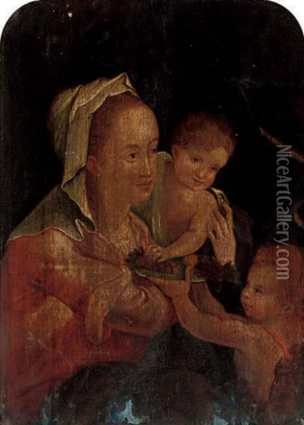 The Virgin And Child With The Infant Saint John The Baptist Oil Painting - Hans Von Aachen