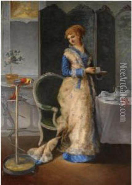 Woman In An Interior Oil Painting - Gustave Leonhard de Jonghe