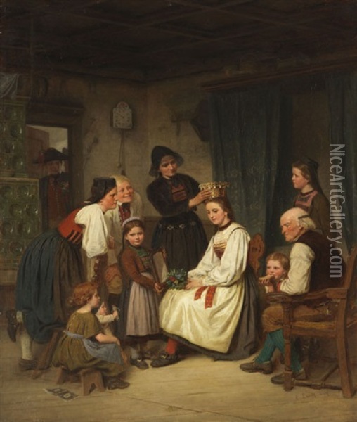 Die Brautschmuckung Oil Painting - Carl Johann Lasch