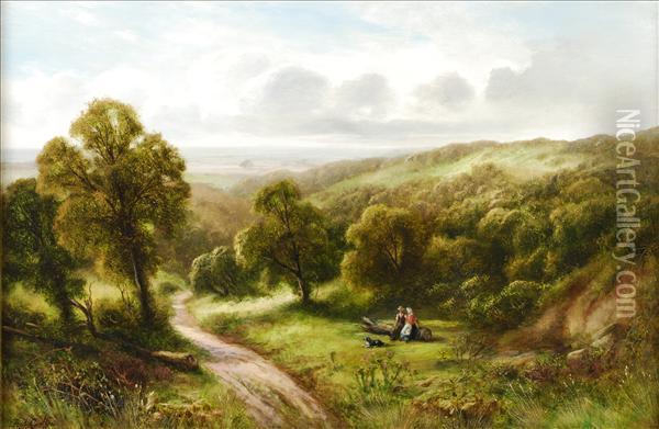 Travellers By A Path With An Extensive Landscape Beyond Oil Painting - Frederick Carlton