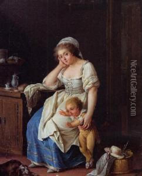 Maid And Child In A Kitchen Oil Painting - Jean Baptiste (or Joseph) Charpentier