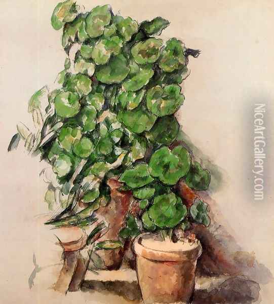 Pots Of Geraniums Oil Painting - Paul Cezanne