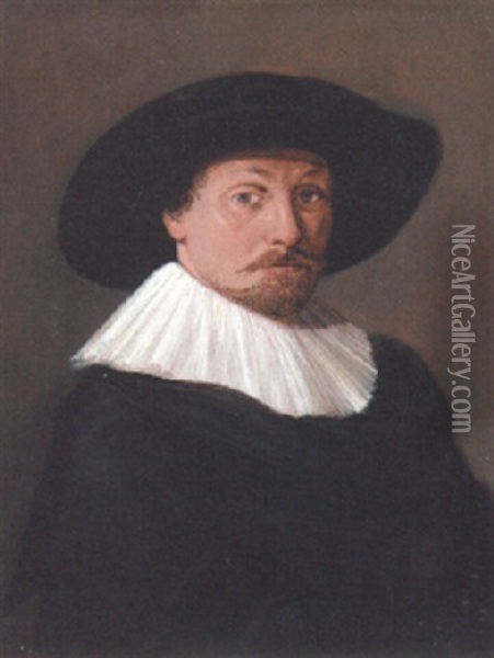 Portrait Of A Gentleman, Aged 32, Small Half-length, In Black Costume Oil Painting - Thomas De Keyser