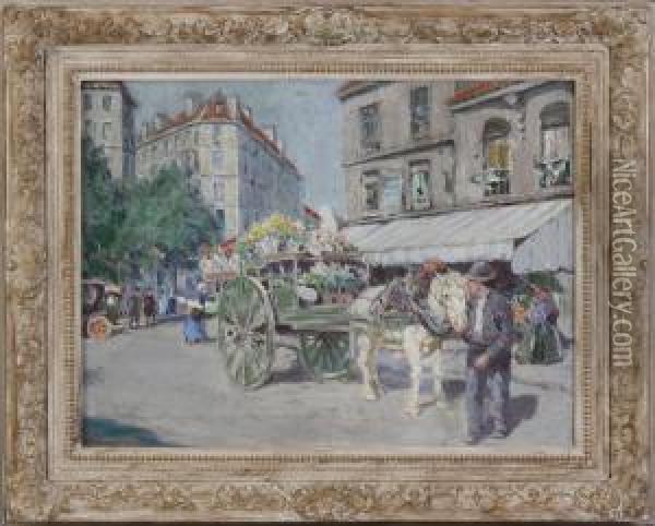 The Flower Cart - Paris Oil Painting - Luther Emerson Van Gorder