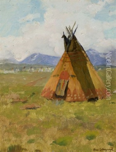 Teepee On The Plains Oil Painting - Charles Schreyvogel