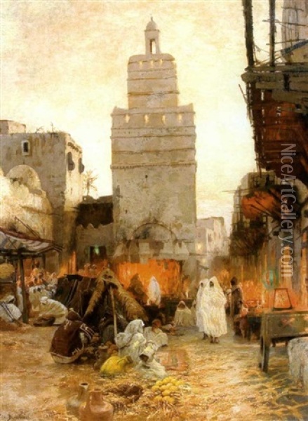 La Rue Des Forgerons A Sfax Oil Painting - Wilhelm Bombach