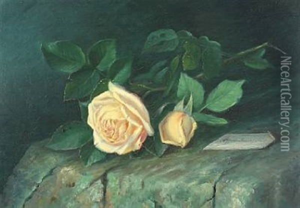 Roses On A Oil Painting - Alfrida Baadsgaard