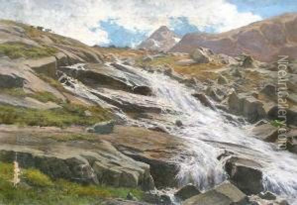 Gipfellandschaft Mit Gletscher Oil Painting - Georg Hermann Engelhardt