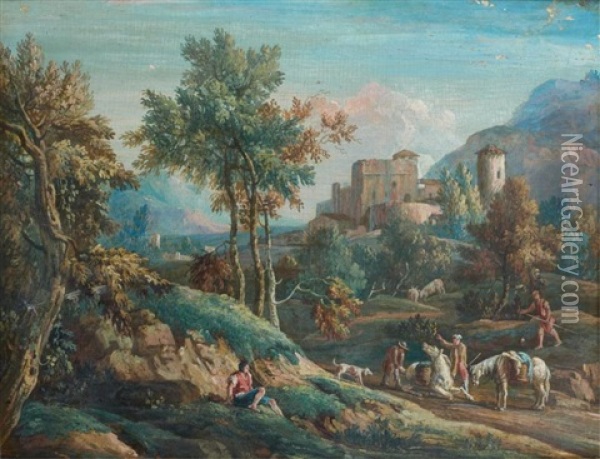 Paysage De La Venetie Avec Des Villageois En Chemin Oil Painting - Marco Ricci