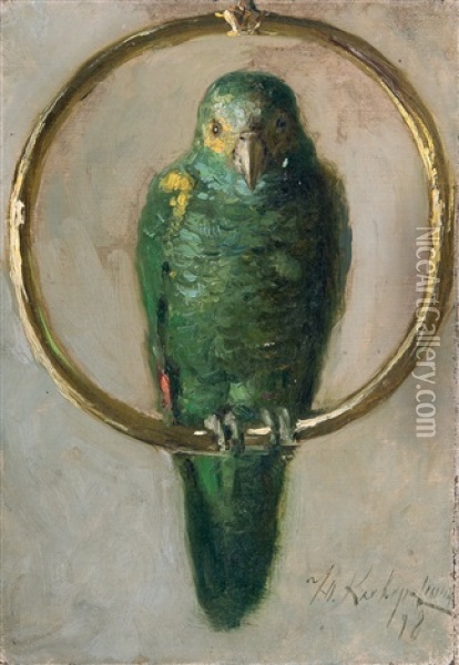 Parrot Oil Painting - Yuliy Yulevich Klever the Younger