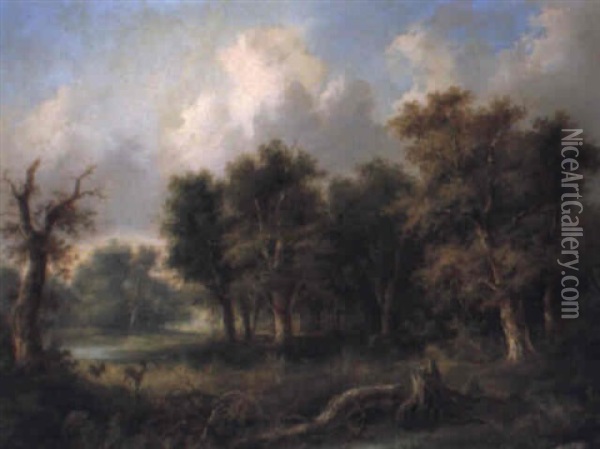 Skogslandskap Med Hjortar Oil Painting - Edouard Boehm