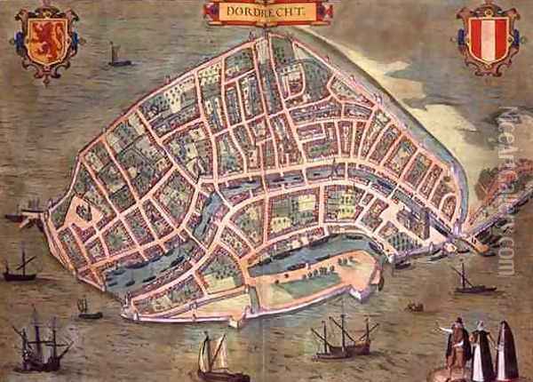 Map of Dordrecht from Civitates Orbis Terrarum Oil Painting - Joris Hoefnagel