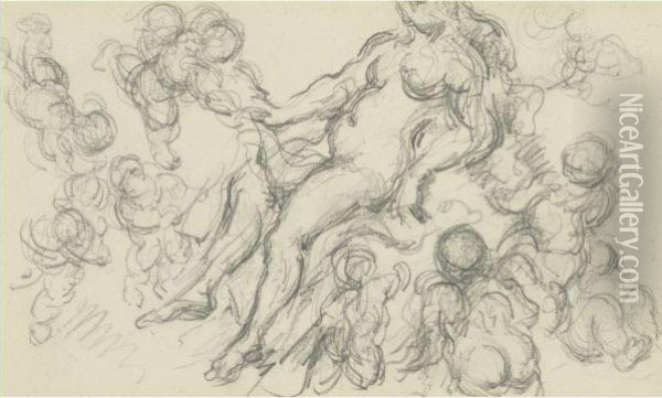 Venus Et Amours - Recto Oil Painting - Paul Cezanne