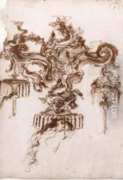Design For A Candelabra With Angels Supporting Volutes Oil Painting - Gian Lorenzo Bernini