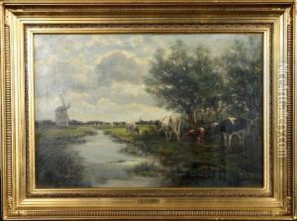 Betande Kor Oil Painting - Willem van der Vliet