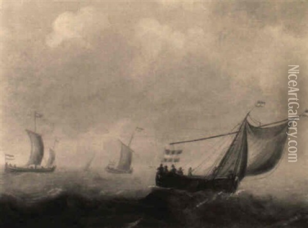 A Wijdschip On A Choppy Sea, Other Shipping Beyond Oil Painting - Willem van Diest