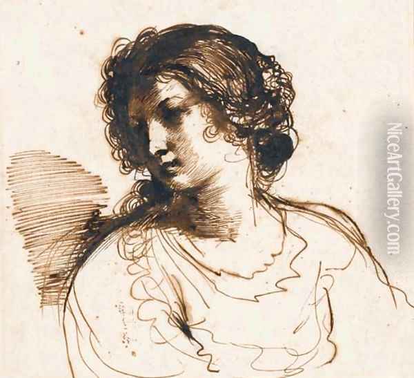 Jeune femme en buste regardant vers la gauche Oil Painting - Giovanni Francesco Barbieri