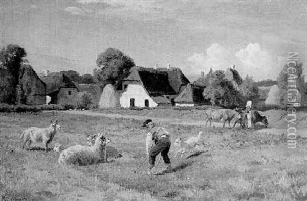 On The Farm Oil Painting - Adolf Heinrich Mackeprang