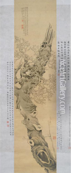 Plum Blossoms Oil Painting - Qian Du