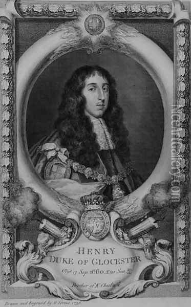 Henry, Duke of Gloucester 1639-60 Younger Brother of Charles II, engraved by the artist, 1736 Oil Painting - George Vertue
