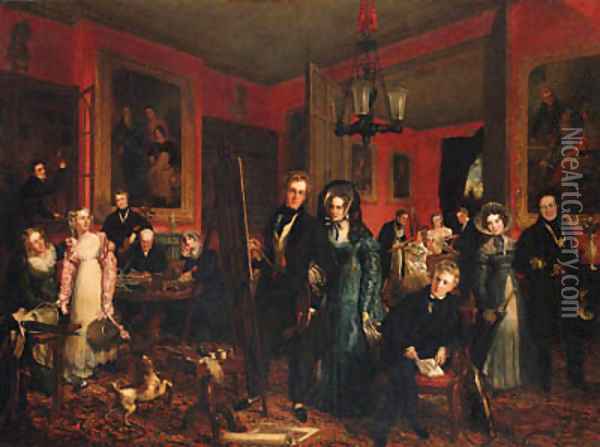 Group portrait of the artist and other members of the Partridge family, in his studio Oil Painting - John Partridge