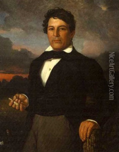 Portrait Of A Louisiana Gentleman Holding A Cigarette Oil Painting - Adolf D. Rinck