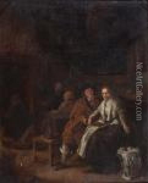 Figures In A Tavern Interior Oil Painting - Jan Miense Molenaer