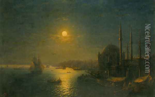 A Moonlit View of the Bosphorus Oil Painting - Ivan Konstantinovich Aivazovsky